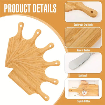 6-Pack Bamboo Cheese Board & Knife Set with Gift Boxes – Mini Charcuterie Boards for Christmas, Weddings, Bridal Showers, and Birthdays