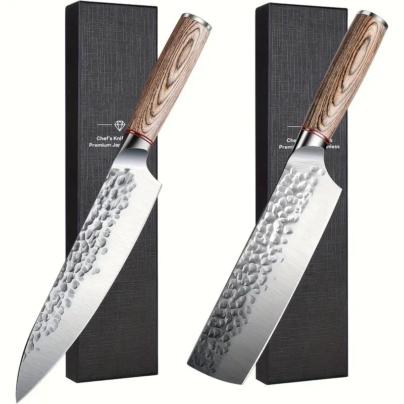 Handcrafted 2-Piece Chef & Vegetable Knife Set with Wooden Handles – Gift Box Included