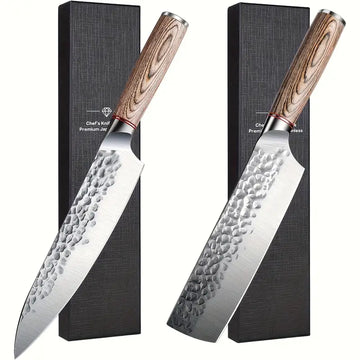 Handcrafted 2-Piece Chef & Vegetable Knife Set with Wooden Handles – Gift Box Included