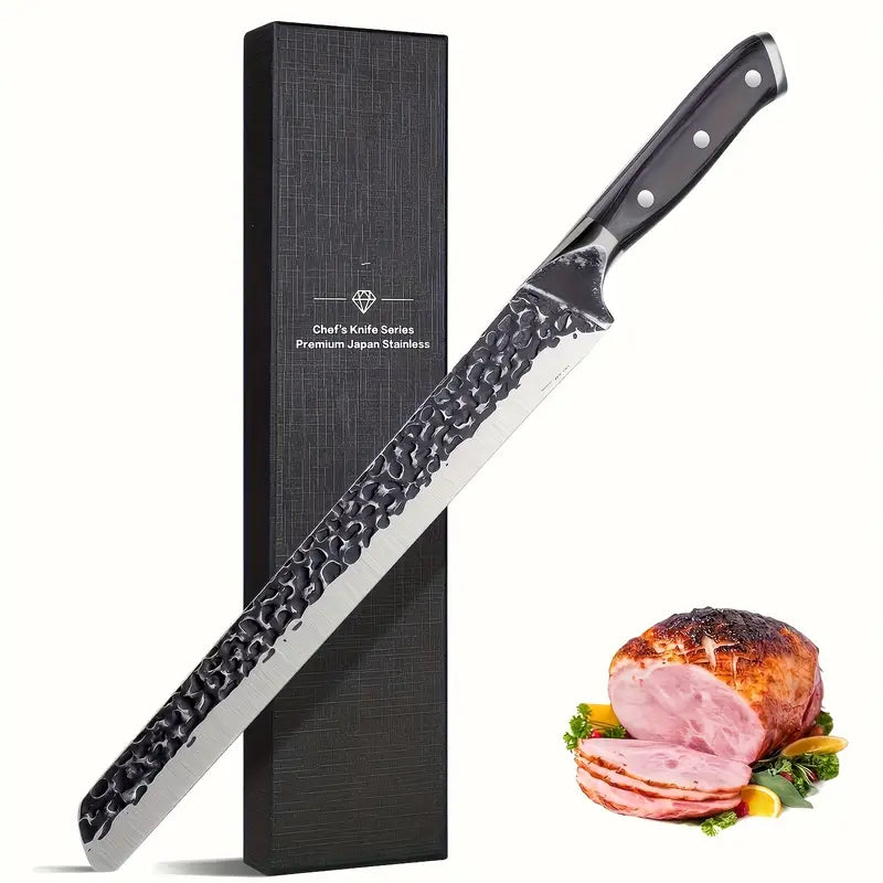 12 Inch Hand Forged Slicing Knife – Meat, Ribs, and Brisket Carving Knife for BBQ & Christmas Gifts