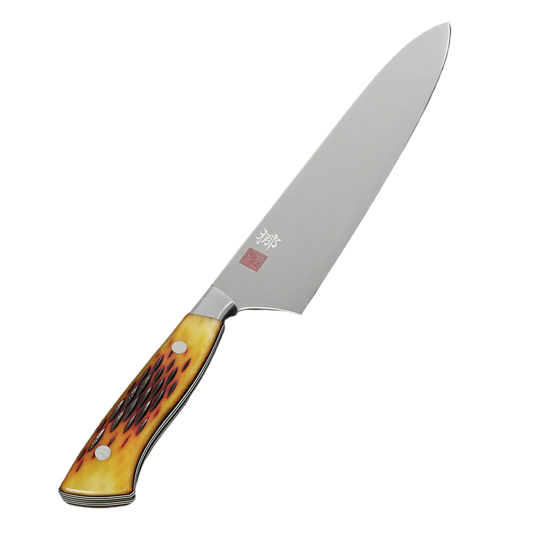 210mm Amber Jigged Bone Handle Knife with Saya Cover