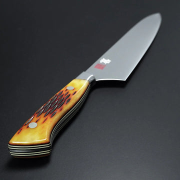 210mm Amber Jigged Bone Handle Knife with Saya Cover