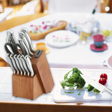 McCook TEA26 14-Piece Stainless Steel Knife Set with Block & Built-in Sharpener