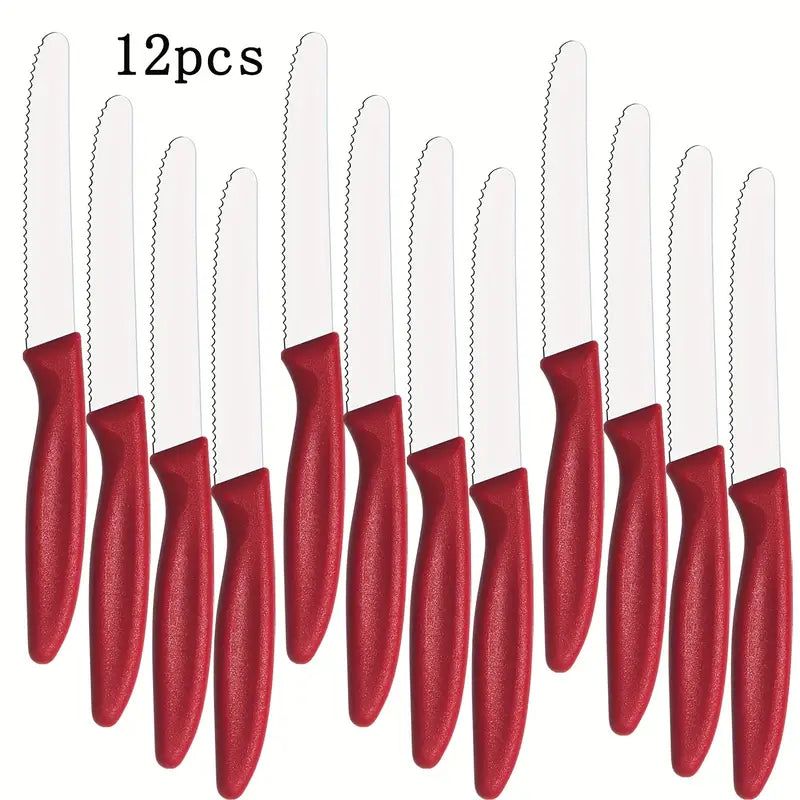12pcs Stainless Steel Knife Set – Tomato, Steak, Snack, Bread & Cheese Knives | Durable Cutlery for Dining, Outdoor Meals & Holiday Gatherings, Dishwasher Safe