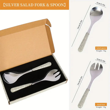 2-Piece Ceramic Handle Stainless Steel Salad Spoon & Fork Set – Pasta, Western Salads & Buffet Serving