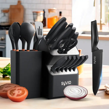 21-Piece Kitchen Knife Set with Block – High Carbon Stainless Steel, Ergonomic Handles, Self-Sharpening, and Dishwasher Safe