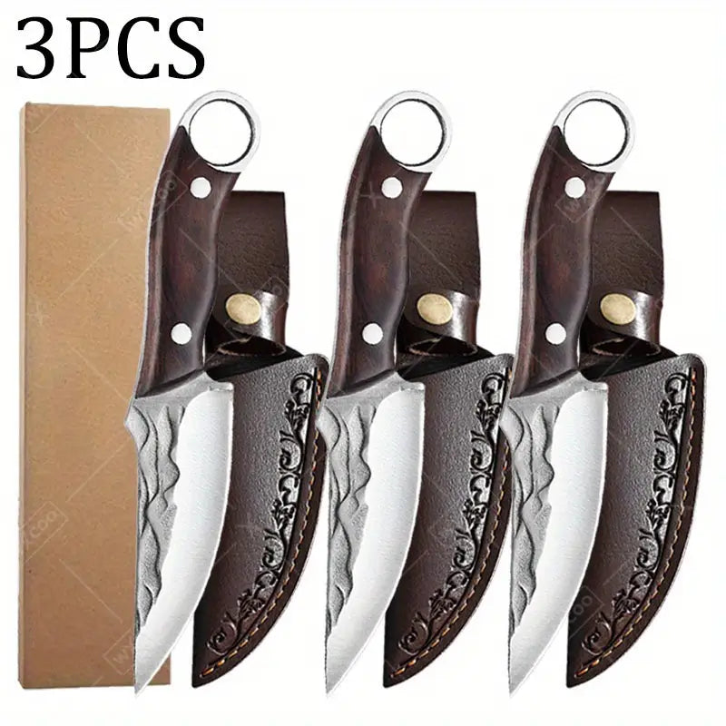 1pc/3pcs Stainless Steel Kitchen Knife Set – Sharp Chef, Meat Cleaver, Boning, Slicer & Fruit Knives for Cooking, Barbecue, Camping & Outdoor Use