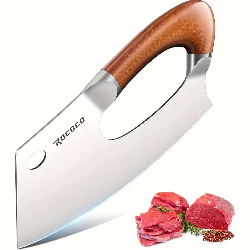 Professional Meat Cleaver Knife – Stainless Steel Effort-Saving Kitchen Knife for Meat & Vegetables, Bronze Handle
