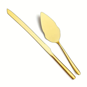 Elegant Stainless Steel Cake Server Set - 2pcs | Gold & Silver Pattern for Weddings, Parties, & Special Occasions
