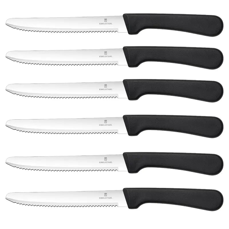 Six piece stainless steel steak and tomato knife set