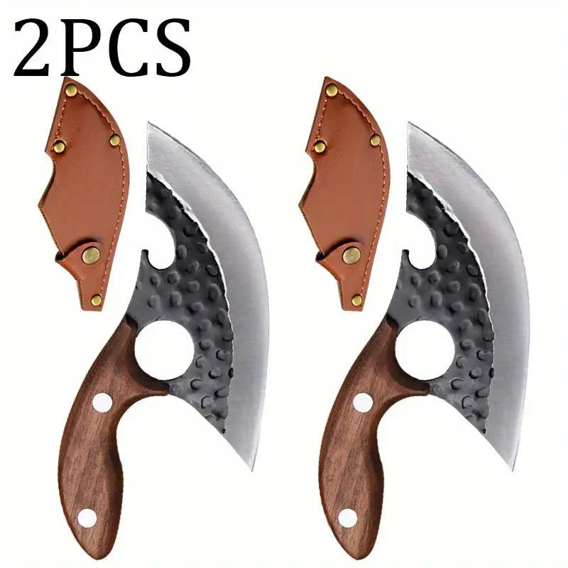 1pc/2pcs Stainless Steel Kitchen Knife Set – Hand-Forged Chef, Fruit, Meat Cleaver, Vegetable & Boning Knives with Multifunctional Bottle Opener for Cooking