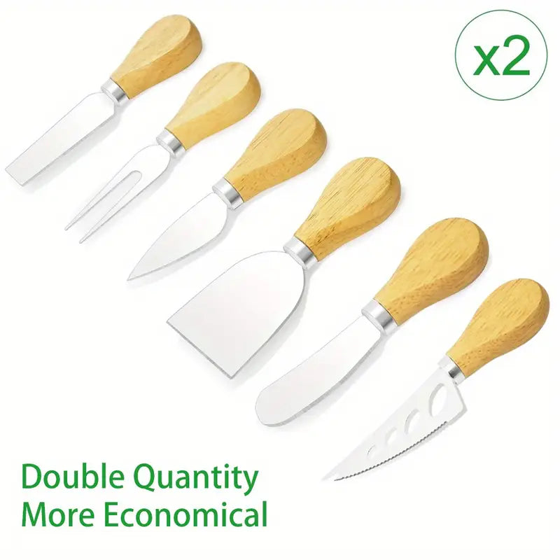 12-Piece Mini Stainless Steel Cheese Cutter & Knife Set with Wooden Handles – Ideal for Charcuterie Boards, Parties, Weddings & Holidays