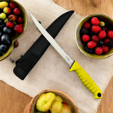 2-Piece 9-Inch Yellow Knife Set with Sharpener & Towel - Perfect for Fish & Boning Knives