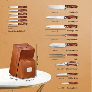 16-Piece Professional Kitchen Knife Set with Wooden Handles & Block
