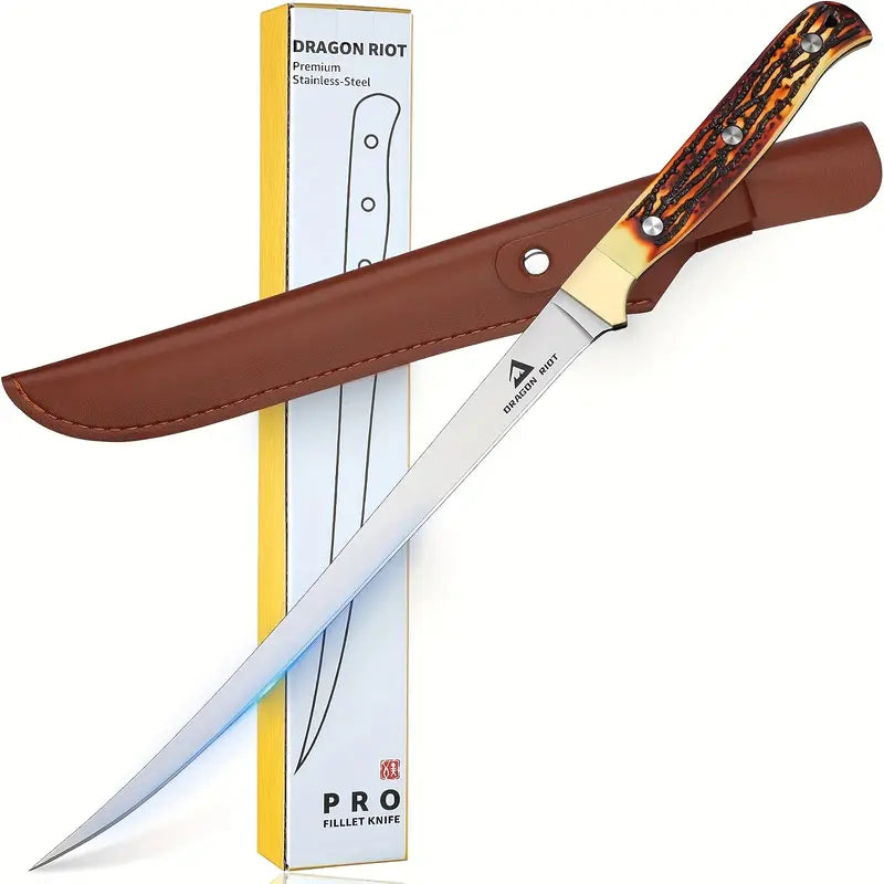 Huusk 9" Professional Fillet Knife - Japanese Stainless Steel, Ergonomic Non-Slip Handle, Clip Point Blade for Meat, Poultry, & Fish