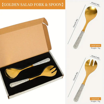 2-Piece Ceramic Handle Stainless Steel Salad Spoon & Fork Set – Pasta, Western Salads & Buffet Serving
