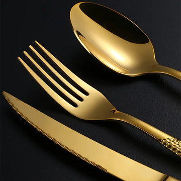 32pcs Elegant Stainless Steel Star Drill Tableware Set - Diamond Star Pattern - Includes Dinner Knife, Fork, Spoon, Dessert Spoon - Dishwasher Safe - Perfect for Weddings, Parties, and Holidays