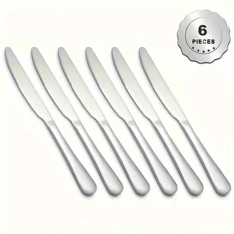 6pcs Stainless Steel Dinner Knife Set – Mirror-Polished Round Steak & Table Knives, Dishwasher Safe, Western Dining, Home & Restaurant