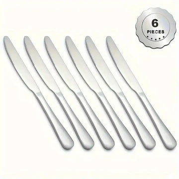 6pcs Stainless Steel Dinner Knife Set – Mirror-Polished Round Steak & Table Knives, Dishwasher Safe, Western Dining, Home & Restaurant
