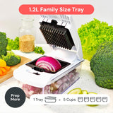 4-in-1 Stainless Steel Vegetable Chopper and Spiralizer with Container – Multifunction Food Cutter and Slicer for Fruits and Vegetables