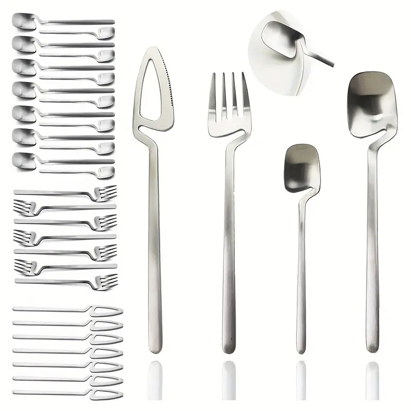 32pcs Stainless Steel Cutlery Set for 8 – Matte Finish, Includes Knife, Fork, Spoon & Teaspoon, 304 Kitchen Utensils