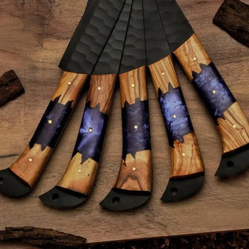 Viking Handmade Damascus Steel Chef Knife Set – 5-Piece Kitchen Knife Set with Sheaths, Perfect Valentine's Day Gift for Men