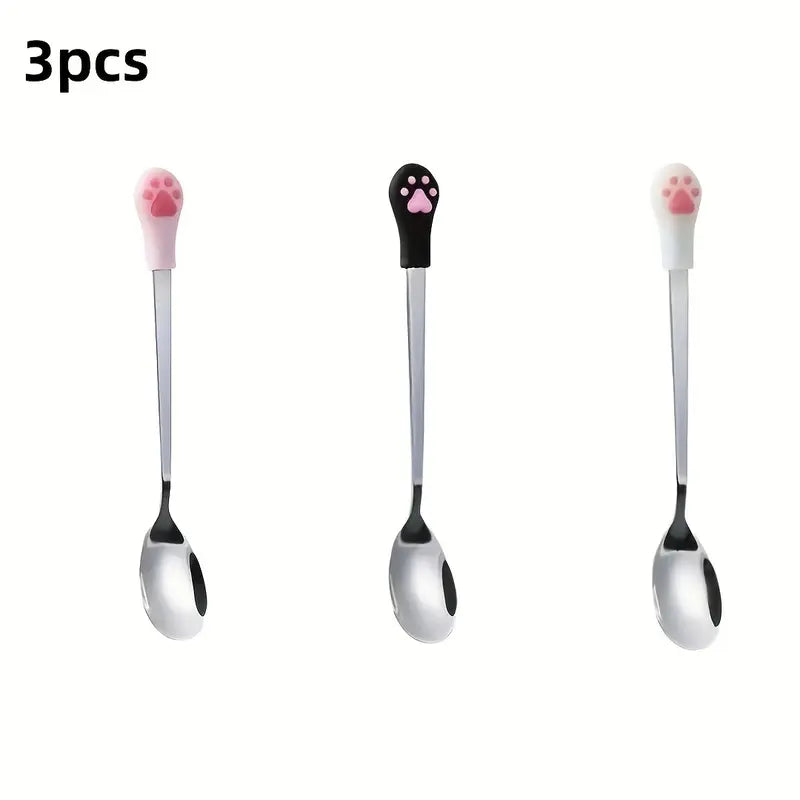 3-Pack Stainless Steel Cat Claw Teaspoons – Cute Coffee & Dessert Spoons for Home & Kitchen
