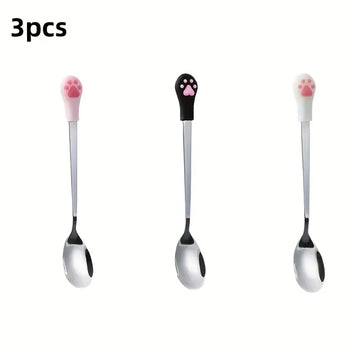 3-Pack Stainless Steel Cat Claw Teaspoons – Cute Coffee & Dessert Spoons for Home & Kitchen