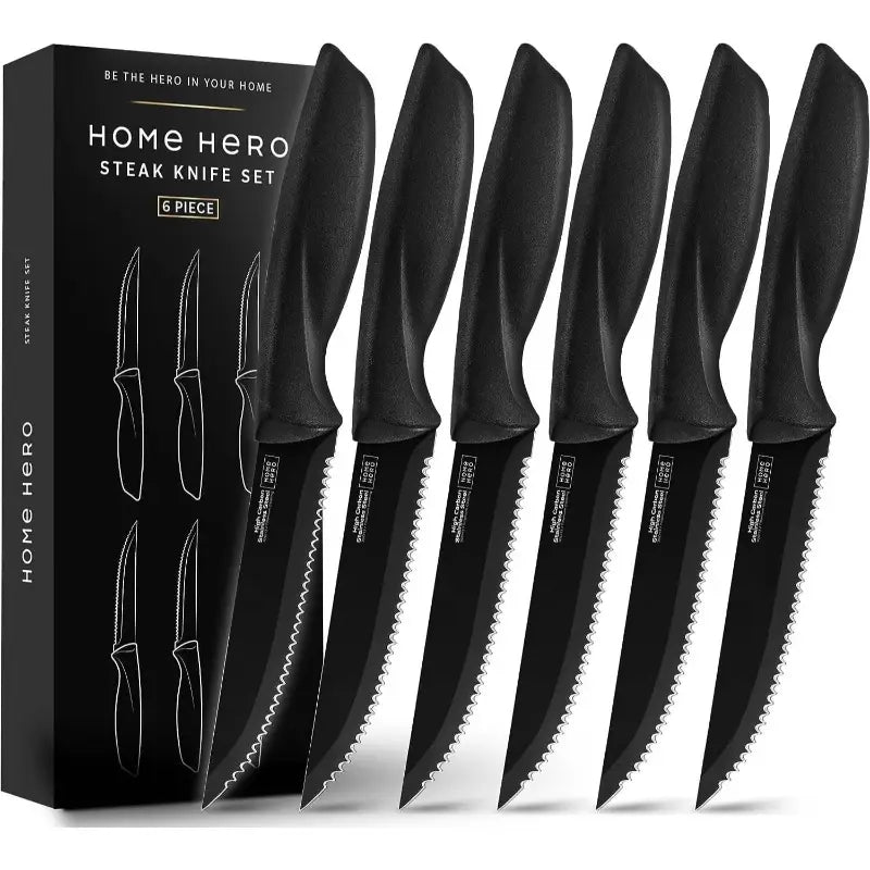 Home Hero 6-Piece Kitchen Knife Set – Stainless Steel Knives with Steak Knives, Chef's Knife, Bread Knife & More