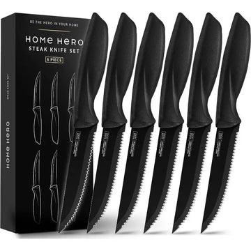 Home Hero 6-Piece Kitchen Knife Set – Stainless Steel Knives with Steak Knives, Chef's Knife, Bread Knife & More