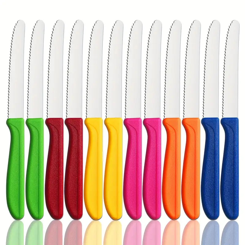 12pcs Stainless Steel Steak Knife Set – Serrated Bread, Tomato & Cheese Knives | Multipurpose Dinner & Breakfast Cutlery, Dishwasher Safe, 4.13-inch Blades