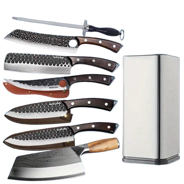 8-Piece Handmade Forged Stainless Steel Kitchen Knife Set with Knife Holder – Butcher, Boning, Utility, and Fish Knives