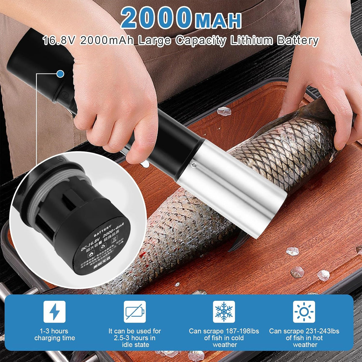 Cordless Electric Fish Scaler – Rechargeable Fish Scale Remover with Handheld Scraper for Home & Commercial Kitchen Use
