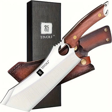 Hand-Forged Meat Cleaver Knife – Full Tang Kitchen & Outdoor Chef Knife with Sheath