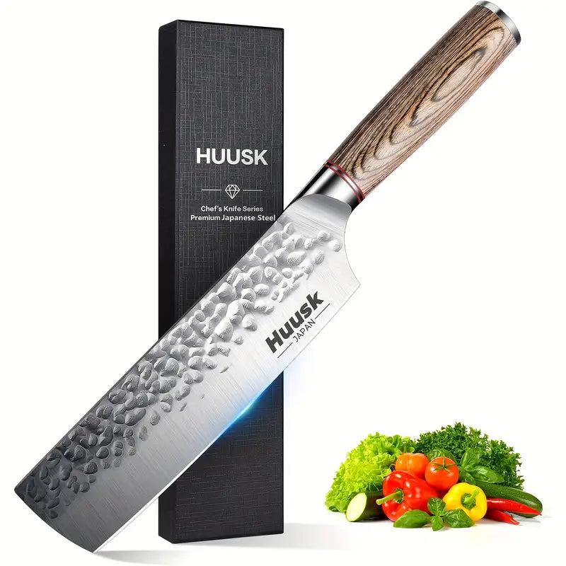 Hand-Forged Chef & Vegetable Knife Set with Wooden Handles – Professional Kitchen Knives