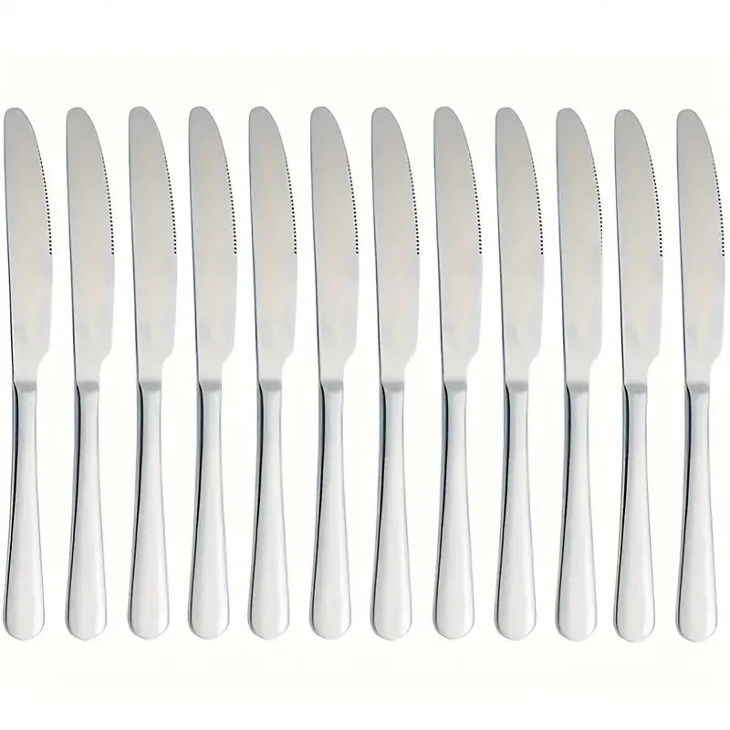 12pcs Stainless Steel Western Tableware Knife Set – 9" Steak Knives, Mirror Polished, Dishwasher Safe