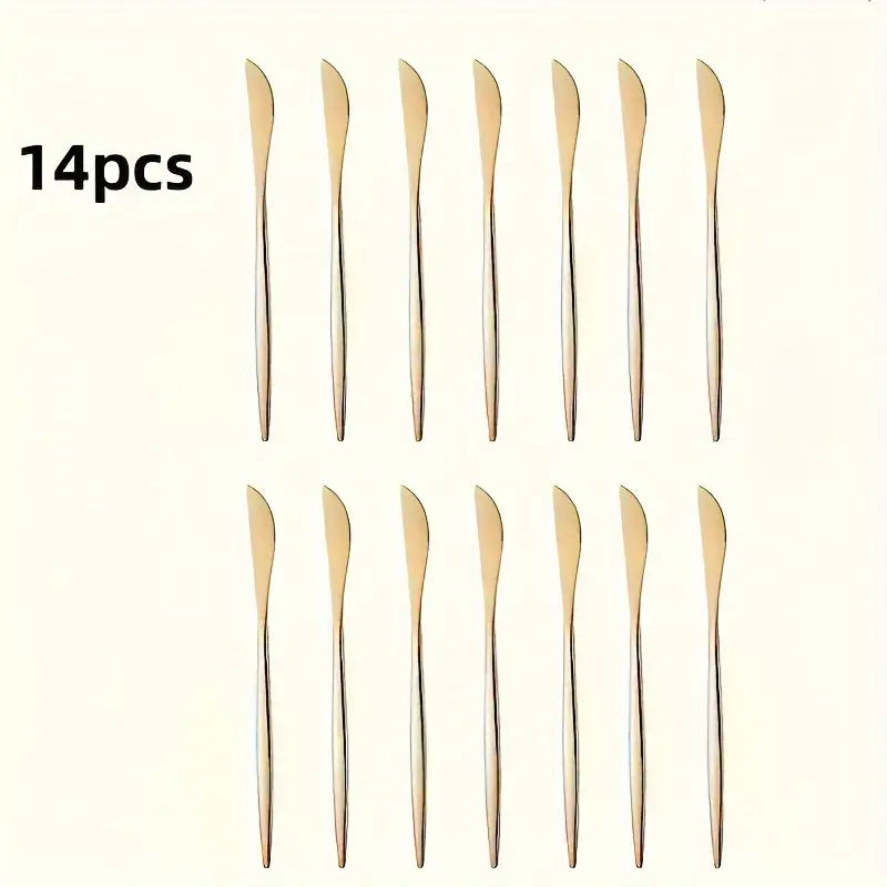 14pcs Golden & Silvery Stainless Steel Steak Knife Set – Dishwasher Safe, Elegant Tableware for Home & Restaurant