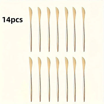 14pcs Golden & Silvery Stainless Steel Steak Knife Set – Dishwasher Safe, Elegant Tableware for Home & Restaurant