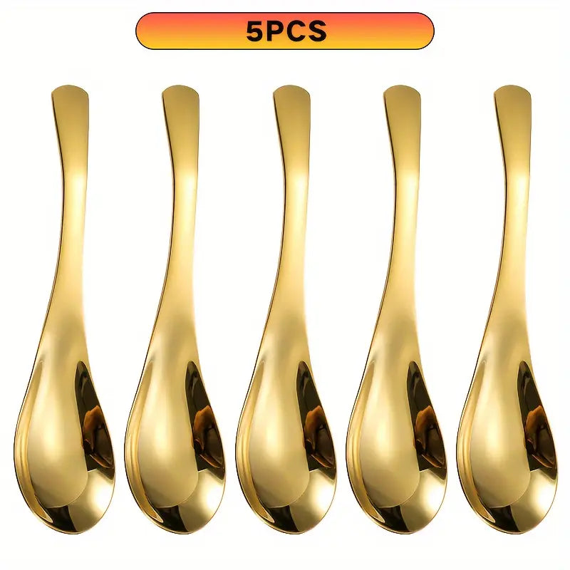 1/3/5PCS Stainless Steel Spoons Set - Soup, Dessert, Coffee, Ice Cream & Serving Spoons | Heavy Duty, Mirror Finish, Golden 16.6cm/6.5 Inch | Dishwasher Safe | Kitchen & Restaurant Use