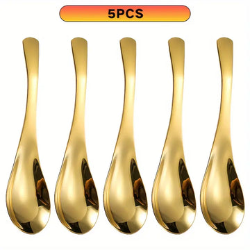 1/3/5PCS Stainless Steel Spoons Set - Soup, Dessert, Coffee, Ice Cream & Serving Spoons | Heavy Duty, Mirror Finish, Golden 16.6cm/6.5 Inch | Dishwasher Safe | Kitchen & Restaurant Use