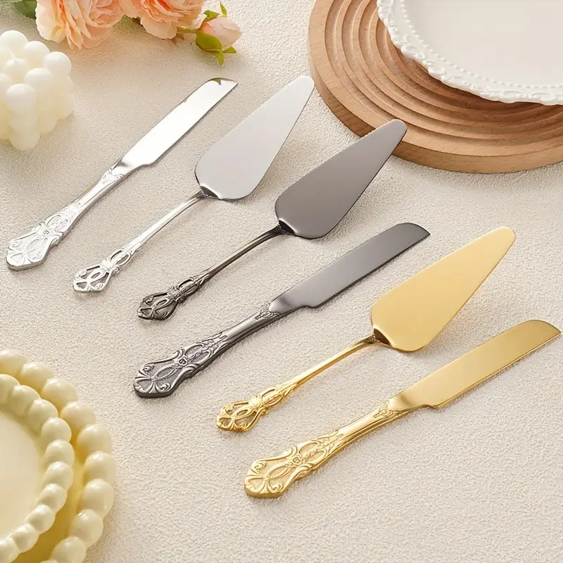2pcs Elegant Stainless Steel Cake Serving Set with Floral Handles – Perfect Gift for Weddings, Birthdays & Special Occasions