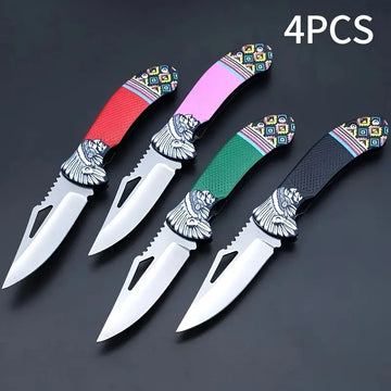 4-Piece Stainless Steel Folding Pocket Knife Set – Multi-Purpose Kitchen & Outdoor Utility