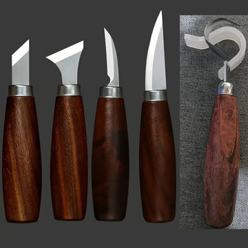 Professional Walnut Handle Wood Carving Knife Set – Handmade Curved & DIY Woodworking Tools