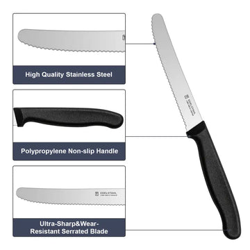 6pcs Stainless Steel Tomato & Steak Knife Set – Multi-Functional Snack, Bread & Dessert Knives, Dishwasher Safe