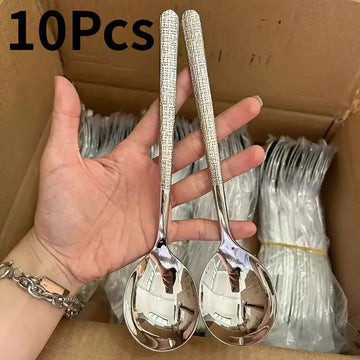 10pcs Hammered Stainless Steel Spoons Set – Rust-Resistant & Durable for Korean & Western Cuisine – Ergonomic Design, Long-Lasting Kitchen Utensils