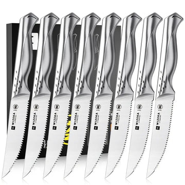 WIZEKA Jaguar Series Steak Knives Set – 4/6/8pcs, 4.5-Inch German Stainless Steel, Dishwasher Safe, Serrated Blades