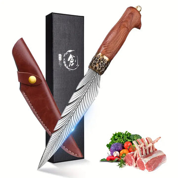 Feather Viking Japanese Forged Boning & Cleaver Knife with Sheath – Outdoor, BBQ & Kitchen Knife