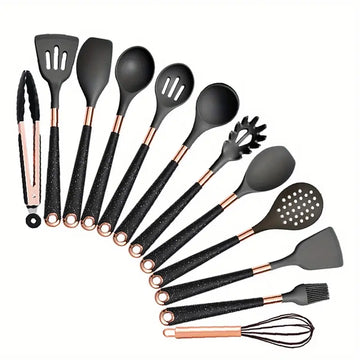6-13pcs Silicone Utensil Set with Gold-Plated Handles - Non-Stick Heat-Resistant Cooking Tools