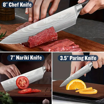 Japanese 3-Piece Chef Knife Set – Ultra Sharp Kitchen Knives with Wood Handles