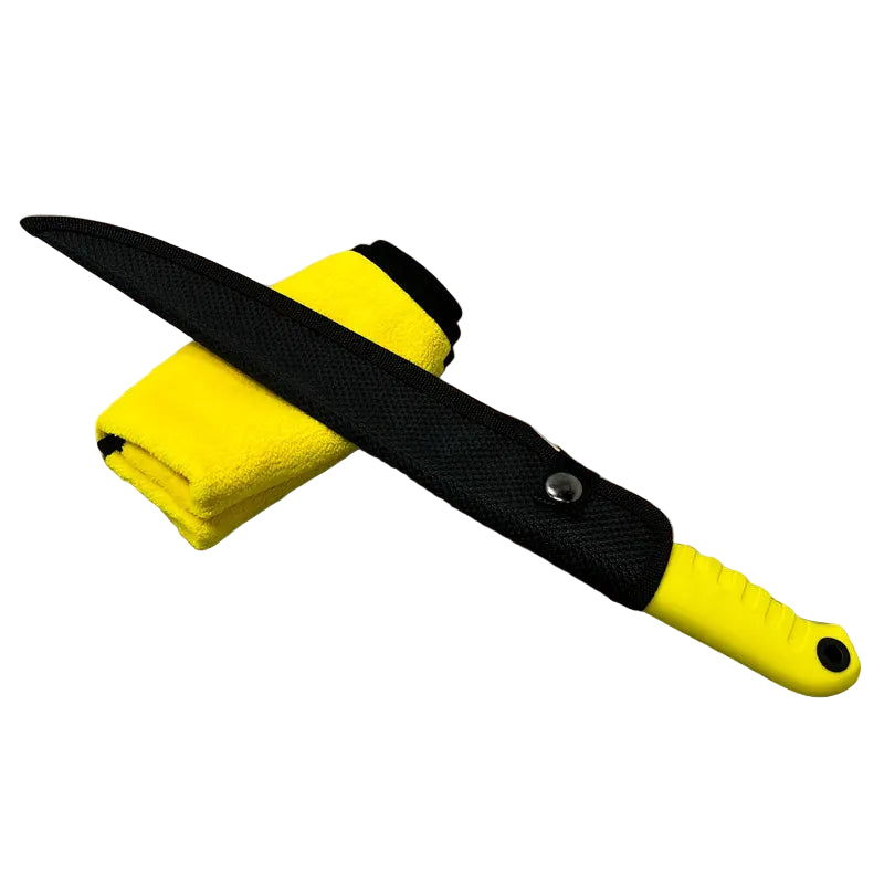 2-Piece 9-Inch Yellow Knife Set with Sharpener & Towel - Perfect for Fish & Boning Knives